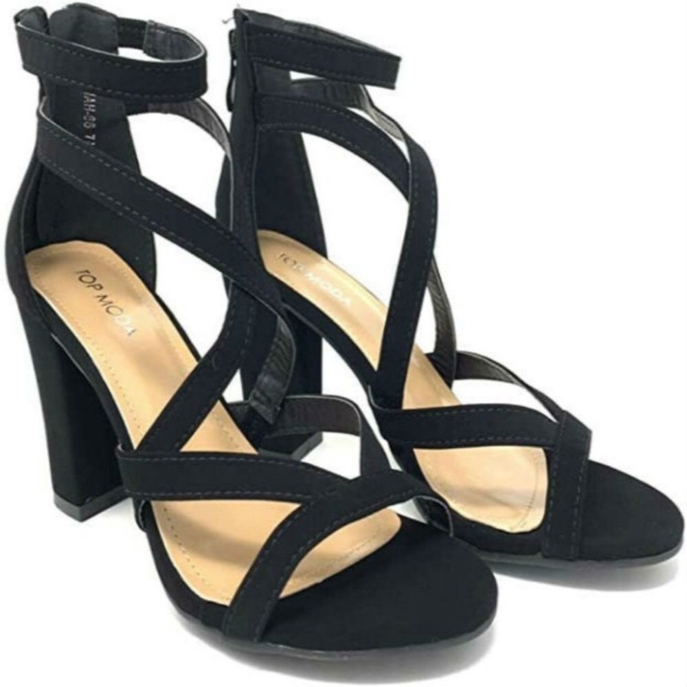 Womens Toe-Out Black Strappy Heel